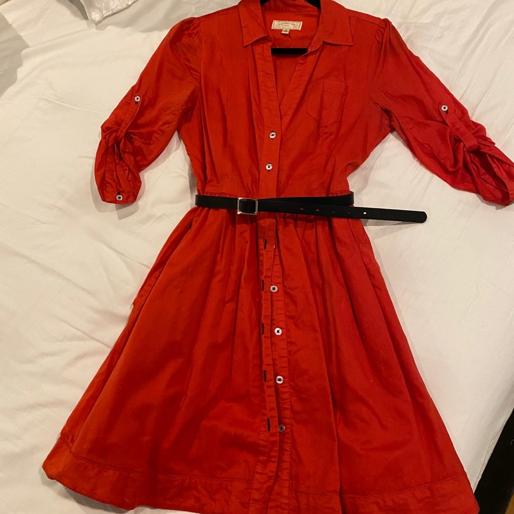 Button down red-orange dress from Anthropoligie